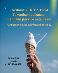 Tekemisen paikan info, jossa kerrotaan satamaan jäätelölle menosta.